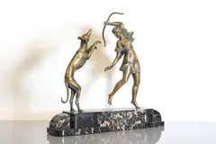 Ignacio Gallo, Ignacio Gallo (Spanish,1887-1956) Diana with a hound, 1887, a patinated bronze figure group