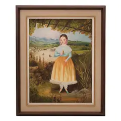 Montoya, Niña con vestido y ave, Óleo sobre tela