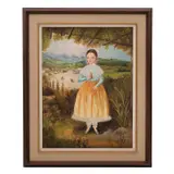 Montoya, Niña con vestido y ave, Óleo sobre tela