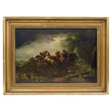 Escena de Cacería, SIGLO XIX, Óleo sobre tela