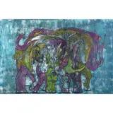 Lalo Sánchez del Valle, Caravana de elefantes, Acrílico, pastel al óleo y tinta india sobre tela