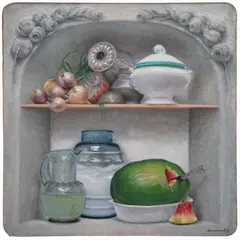 Lauro López, Alacena con sandías, Óleo sobre tela