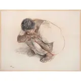 Mujer acurrucada by Francisco Zúñiga, 1969, Sanguina y carboncillo sobre papel, offered Dec 2022