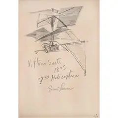 Juan O'Gormann, Vittorio Sarti, 1825, 1er helicóptero, Lápiz de grafito sobre papel