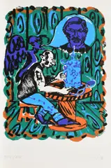 Ohne Titel by Jörg Immendorff, 1996, Farbserigrafie auf glattem Karton, sold Feb 2019