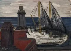 Ernst Wilhelm Nay, Fischerboote an der Hafenmole, 1930, Öl auf Leinwand