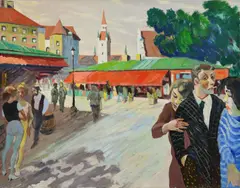 Stas Blinov, Am Viktualienmarkt, 1994, Öl auf Leinwand