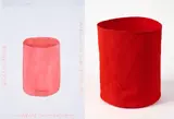 Franz Erhard Walther, Säulenfragment Kopfform, 1981/98, 1 Objekt aus rotem Stoff und 1 Werkzeichnung