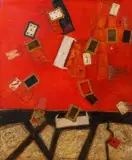 Vladimir Nemukhin, Auktion 419, Los 227, 1997, Mischtechnik (Collage und Öl) auf Leinwand