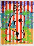 Stefan Szczesny, Nude with red stripes, 1979, Farbserigrafie auf Leinwand