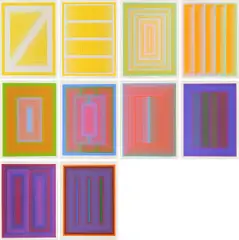 Richard Anuszkiewicz, Sequential, 1972, Mappe mit 10 Farbserigrafien auf Karton