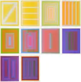 Richard Anuszkiewicz, Sequential, 1972, Mappe mit 10 Farbserigrafien auf Karton