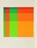 Richard Paul Lohse, Diagonal-Vertikal-Horizontal Progression von gelbroten und grünen Reihen, 1970, Farbserigrafie auf Velin