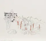 Sven Drühl, F.B.P.V.R.A.D.F.H.C.D.F.S.W, 2002, Faserstift und Farbstift auf Bütten