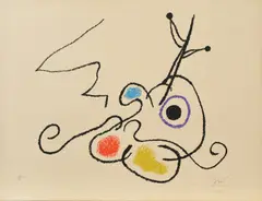 Aus: "Ubu aux Baleares" by Joan Miró, 1971, Farblithografie auf ARCHES (Wasserzeichen), sold Jan 2019
