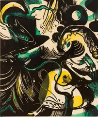Franz Marc, Schöpfungsgeschichte II, 1914/1921, Farbholzschnitt auf Japan