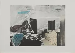 Sarah Schumann, Im Schlafzimmer leben, 1976, Offset, handkoloriert auf leichtem Karton