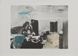 Sarah Schumann, Im Schlafzimmer leben, 1976, Offset, handkoloriert auf leichtem Karton