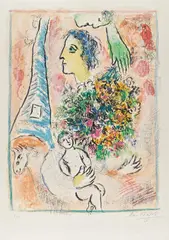 Offrande à la Tour Eiffel by Marc Chagall, 1964, Farblithografie auf ARCHES (Wasserzeichen), sold Nov 2019