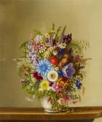 Adelheid Dietrich, Sommerblumenstrauß in einer Vase, Öl auf Leinwand