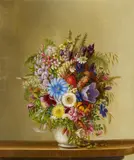Adelheid Dietrich, Sommerblumenstrauß in einer Vase, Öl auf Leinwand