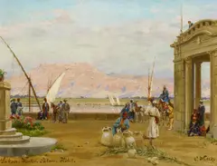 "Luxor by Carl Wuttke, Öl auf Holz, sold May 2019
