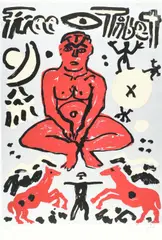 Ohne Titel by A. R. Penck, Farbserigrafie auf Hahnemühle (Wasserzeichen), sold Aug 2019