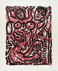 Ohne Titel by A. R. Penck, Farblithografie auf Karton, sold Nov 2023