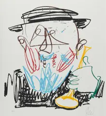Ohne Titel (Trompeter) by Markus Lüpertz, Farblithografie auf Velin, sold Oct 2019