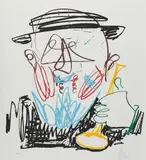 Markus Lüpertz, Ohne Titel (Trompeter), Farblithografie auf Velin