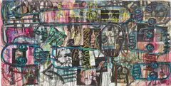 Aboudia, Untitled, 2013, paper collage, oil stick and oil on canvas