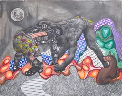 Kelechi Nwaneri, Battle Within, 2019, acrylic, charcoal, graphite and watercolour on canvas