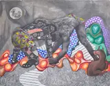 Kelechi Nwaneri, Battle Within, 2019, acrylic, charcoal, graphite and watercolour on canvas