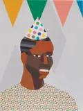 Derrick Adams, Party Guest 1 (We Came to Party and Plan Series), 2020, screenprint and paper collage on card