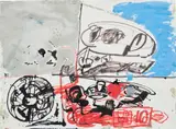 Untitled by Eddie Martinez, 2016, marker, oil, enamel and debris on paper, sold Dec 2021