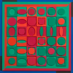 E-VERT-ROUGE by Victor Vasarely, 1964, acrylic on wood relief on panel, offered Dec 2021