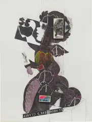 Ray Johnson, Untitled - All About Eve's Clamp, 1974-89, ink, graphite and collage on paper board