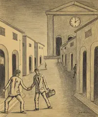 La partenza dell’amico by Giorgio de Chirico, 1972, graphite, brush and ink on board, sold Dec 2021