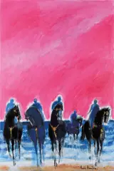 André Brasilier, Le retour du soir, 2019, gold foil and oil on canvas