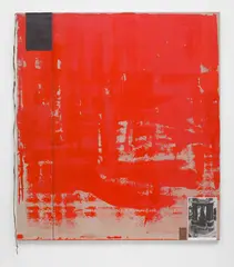 Michael Wilkinson, Dresden 11, 2012, blackboard paint, audio tape, oil, copper tape, copper plate, digital print, cellophane, card and acrylic on linen