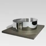 Dan Graham, Palais des Beaux Arts, Exhibition Voici, 2001, painted wood, two way mirrored glass, lead and steel