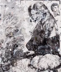 Carter, The Past 100 Years, 2009, digitally altered, folded and defaced laser prints, acrylic ink, oil, gel medium and paper collage on canvas