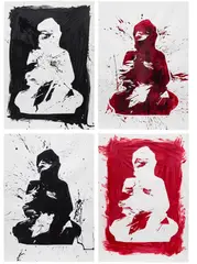 Kendell Geers, Positive and Negative Red and Black Buddha, 2003, ink on paper, in 4 parts