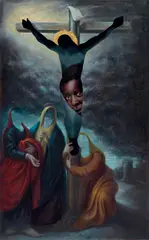 Holy Absence II by Titus Kaphar, 2014, oil and gold leaf on canvas, sold Oct 2021