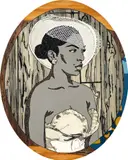 Mickalene Thomas, Portrait of Lili in Black and White, 2008, acrylic, rhinestones and enamel on wood panel