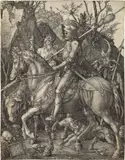 Albrecht Durer, Knight, Death and the Devil (B. 98; M. 74), 1513, Engraving, on laid paper, trimmed to the platemark, with thread margins in places
