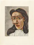 Pablo Picasso, Tête de femme No. 3 (Head of a Woman No. 3): Portrait de Dora Maar (Bl. 1339; Ba. 651), 1939-42, Aquatint and scraper in colours, on Montval paper watermarked Picasso , with full margins