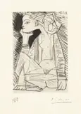 Pablo Picasso, Femme assise en tailleur: Geneviève Laporte (Seated Woman in a Suit: Geneviève Laporte) (Bl. 1837; Ba. 888; C. 147), 1951, Etching and drypoint, on Japon nacré paper, with full margins