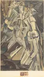 Marcel Duchamp, Nu déscendant un escalier No. 2 (Nude Descending a Staircase No. 2) (S. 458), 1937, Pochoir-coloured reproduction, on wove paper, with full margins