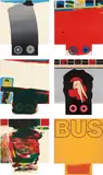 Allen Jones, A Fleet of Buses (Ll. 37a-e; E.A. 514-518), 1966, The complete set of five lithographs in colours, on shaped Arches paper, the full sheets, with the original yellow rexine-covered portfolio box